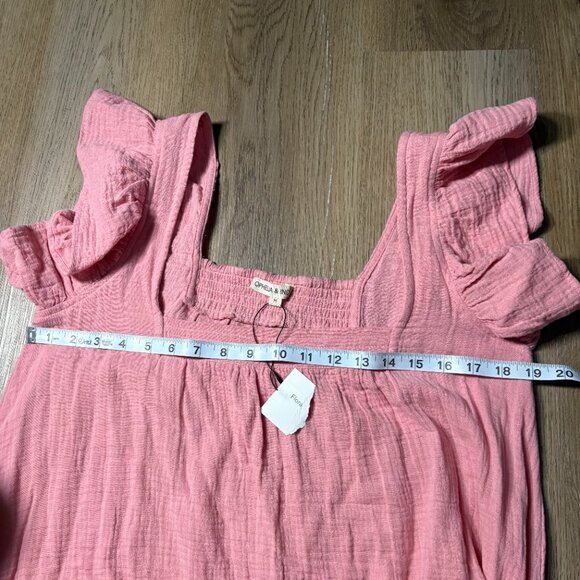 NWT Ophelia & Indigo Flora Dress in pink M medium midi flutter sleeve cotton - Picture 9 of 9